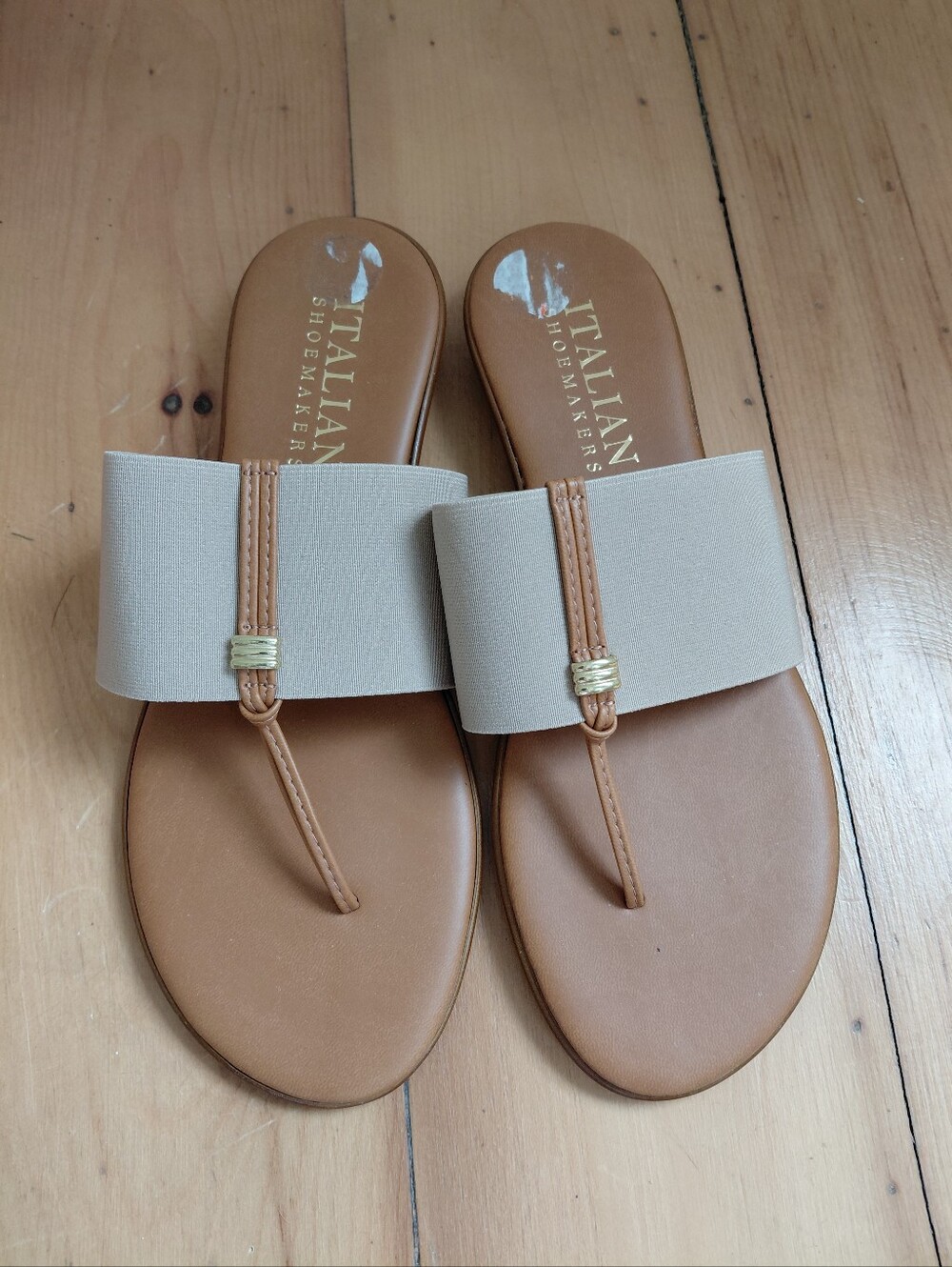 Italian Shoemakers Thong Sandals Tan  Boho Slide Size 9.5 NEW Made In Italy